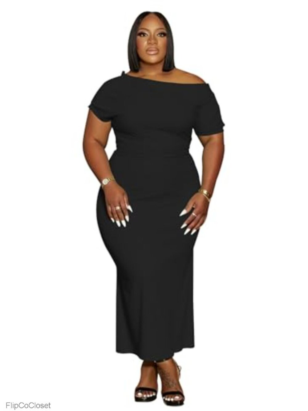 Plus Size Bodycon Off Shoulder Maxi Dress Short Sleeve Sexy Evening Party